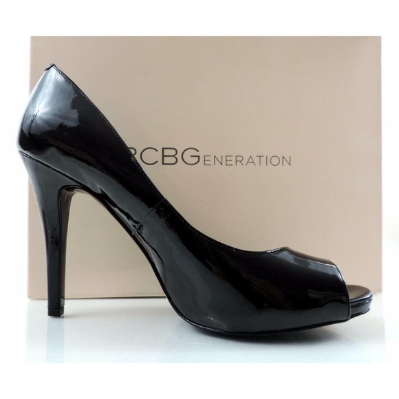 BCBG BCBGeneration DION Dress Open Toe High Heel Pumps Black Patent Size 10 - Picture 3 of 9